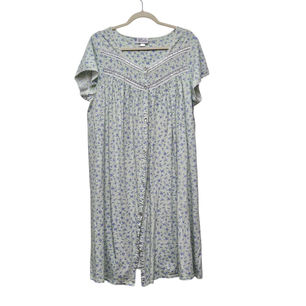 Character Vintage Grandma Floral Nightgown Sleep Dress XL Light Blue Roses